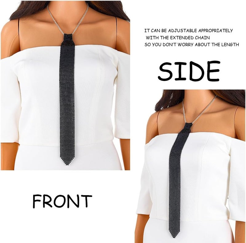 Bmirth Sequins Neck Tie Black Sequins Strands Necklace Gothic Long Neck Tie Jewelry for Party Prom Daily - Image 3